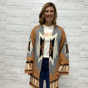 Aztec Print Cardigan - Burnt Orange